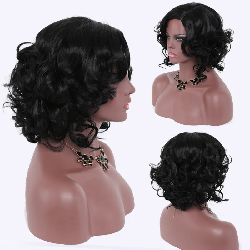 Europe and the United States burst paragraph ladies fashion black woman short curly synthetic 35 cm Heat Resistant |