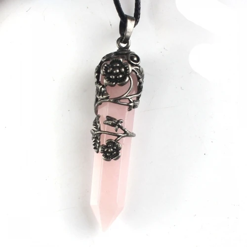 Rose Quartz Крафт-бусины Популярные Посеребренные розовые с кварцевым тигровым глазом каменные листья цветок подвеска зеленая бирюза опаловые украшения - Окраска металла: Rose Quartz
