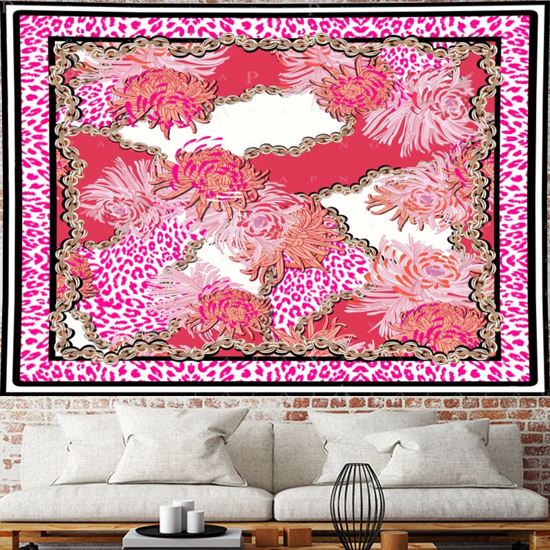 Pink Leopard macrame Tapestry boho decor Vintage Tapestries Retro chain flower Wall Hanging home | Дом и сад