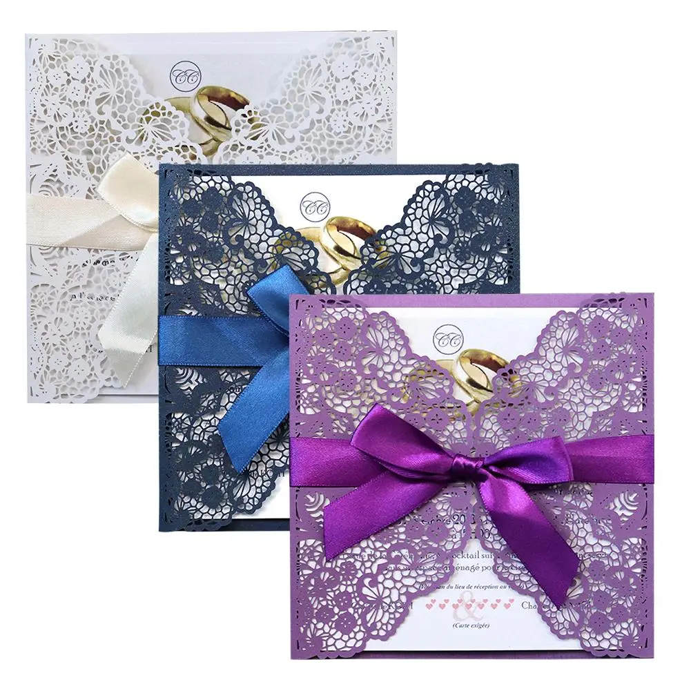 10 шт синий белый элегантный лазерный Вырез свадебные пригласительные открытки