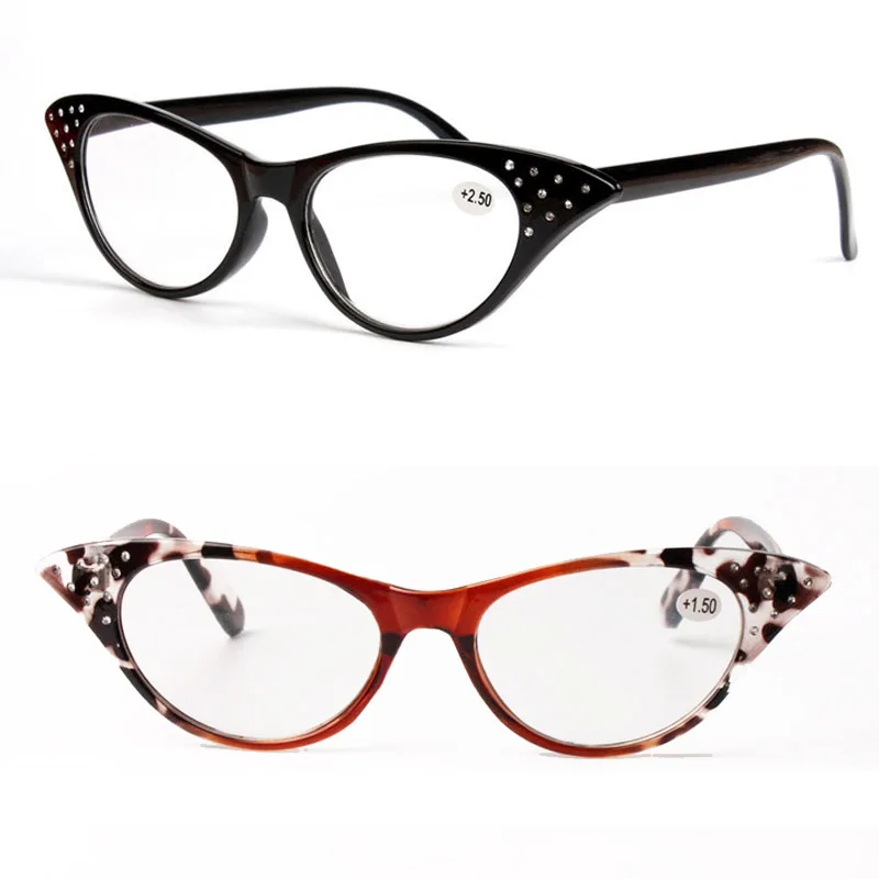 

fashion reading glasses S5023 cateye shape with acrylic diamonds decoration every +0.25 hyperiopia trendy eyeglasses for women