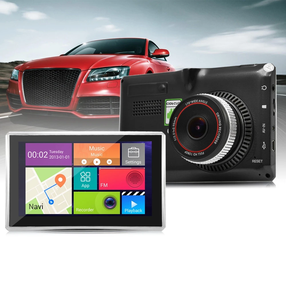 Android GPS навигации 5 дюймов 170 градусов Широкий формат 1080 P Видеорегистраторы для