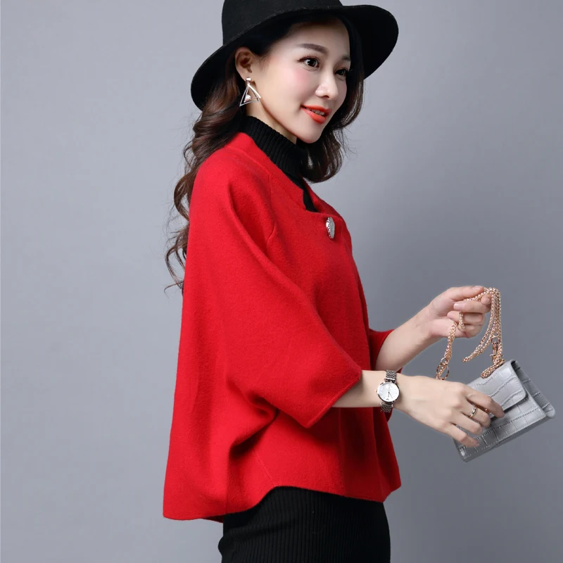 Leiouna Single Button Thick Winter Warm Overcoat Three Quarter Batwing Sleeve Female Sweater Suit Jacket Irregular New |