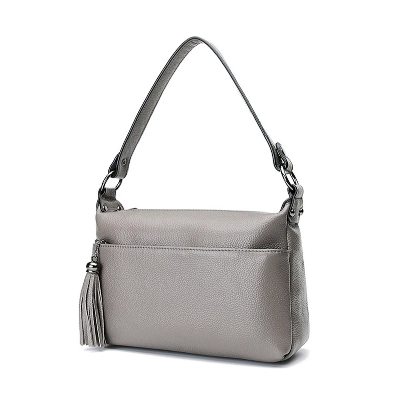 Женская сумка через плечо из натуральной кожи с 2 отделениями кожаная кисточками