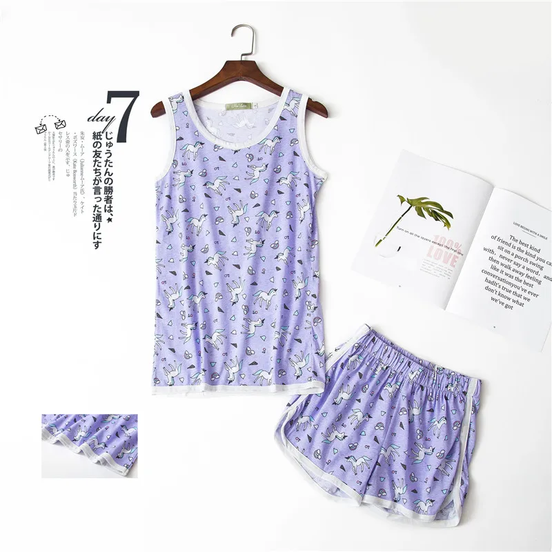 Женские короткие пижамы с единорогом летние повседневные шорты из 100% хлопка без - Фото №1