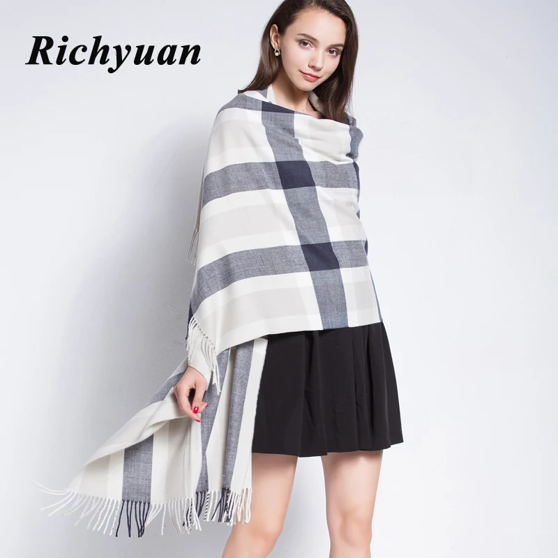 Richyuan 2017 Новый Зимний шарф для женщин шерстяной женский клетчатый одеяло Базовая