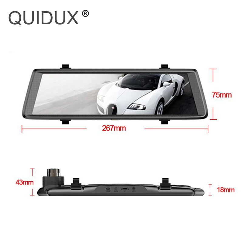 QUIDUX 10 &quotFull Mirror Touch автомобильный видеорегистратор с двумя линзами FHD 1080P 1:1