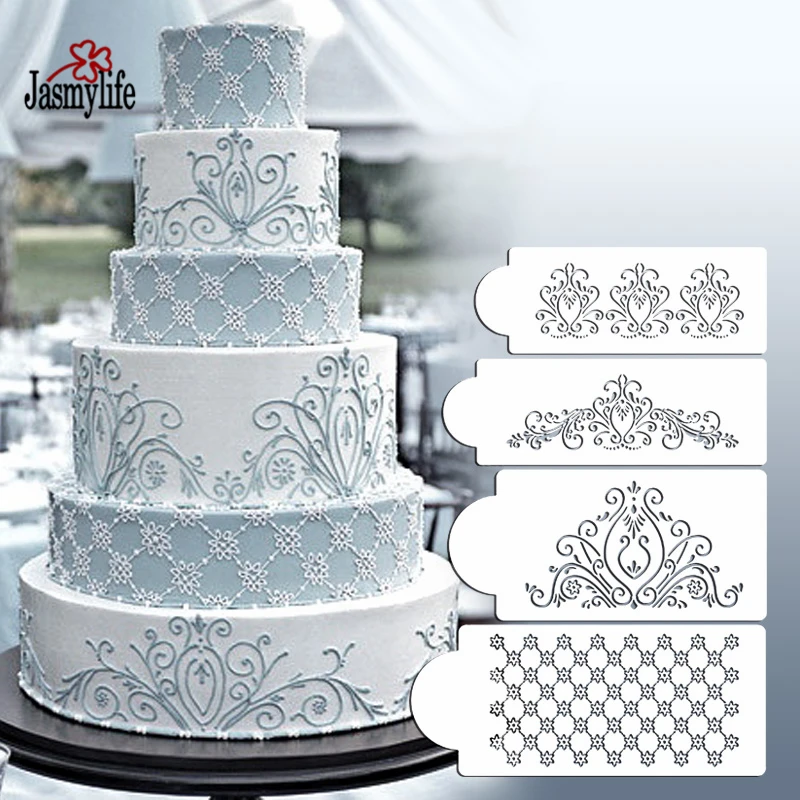 Flower Plantilla Stencil Bakeware 4PCS/SET Baking Fondant Cake Decorating Tools for Cupcake Template Mold Spiral Decoration | Дом и сад