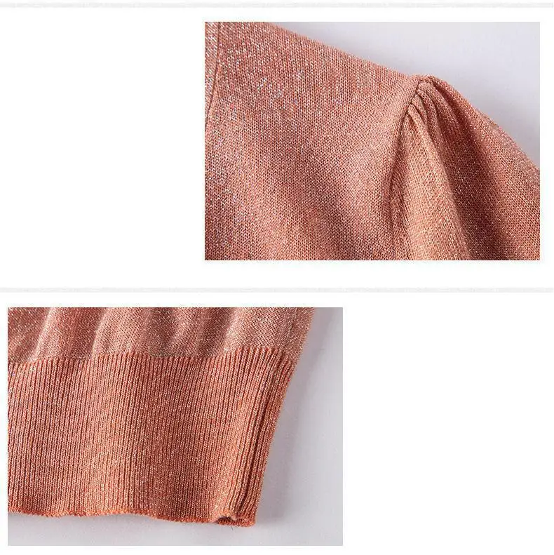 Suvance Fashion Knitted Office Lady Bow Collar Pullover Patchwork Half Sleeve V Neck Thin Sweater | Женская одежда