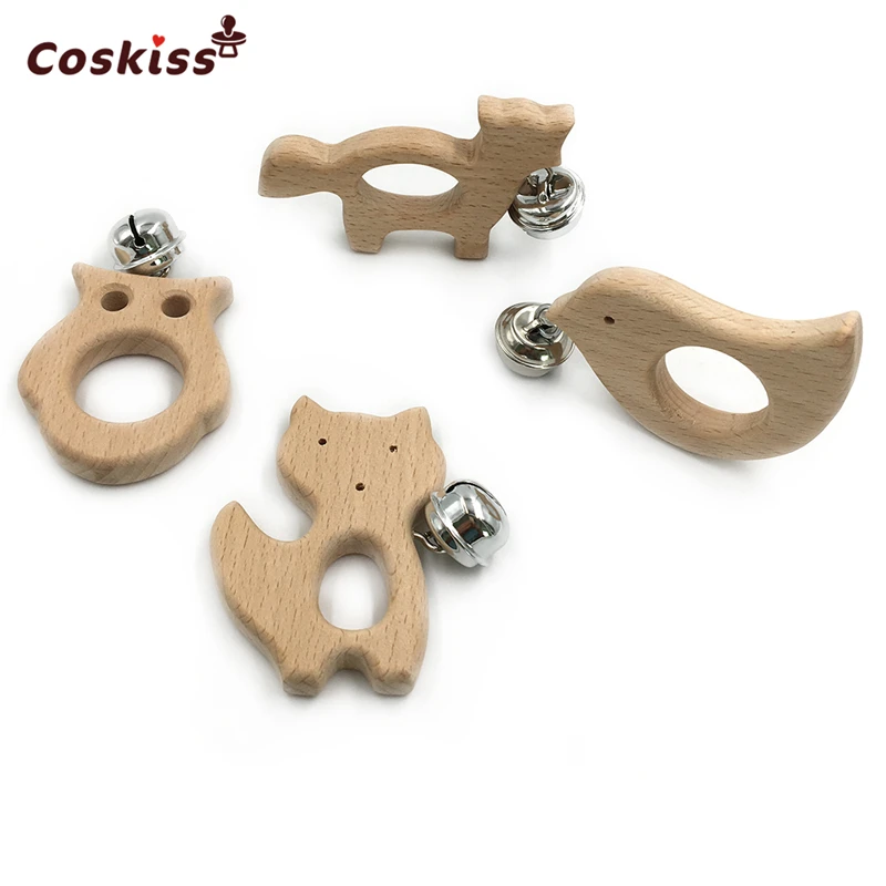 

Handmade Wooden Teether Animal Teether Rattle Kids Teething Pendant DIY Baby Teether Toys hand owl teether bells