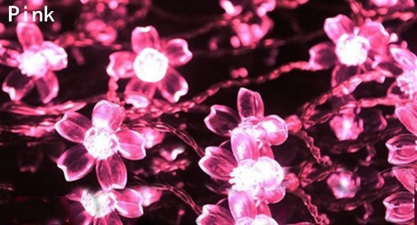 Pink Светодиодный светильник на батарейках, 2 м/5 м/10 м/20 м, гирлянда с цветком персика для Рождества, свадьбы, сада, вечерние, для улицы - Испускаемый цвет: Pink
