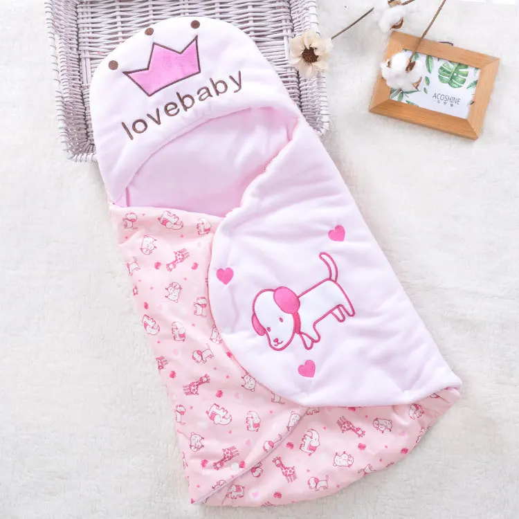 pink dog W75xL95cm Двухслойный спальный мешок для малышей, Фланелевое детское постельное белье, Одеяло пеленка, обертывание, мультяшный спальный мешок для новорожденных, детский спальный мешок - Цвет: pink dog W75xL95cm