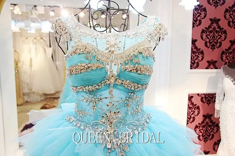 Ball Gown Ruffle Tulle Crystal Beaded Diamond Luxury Blue Evening Dresses 2021 New Fashion Party Gowns Dress CH41M | Свадьбы и