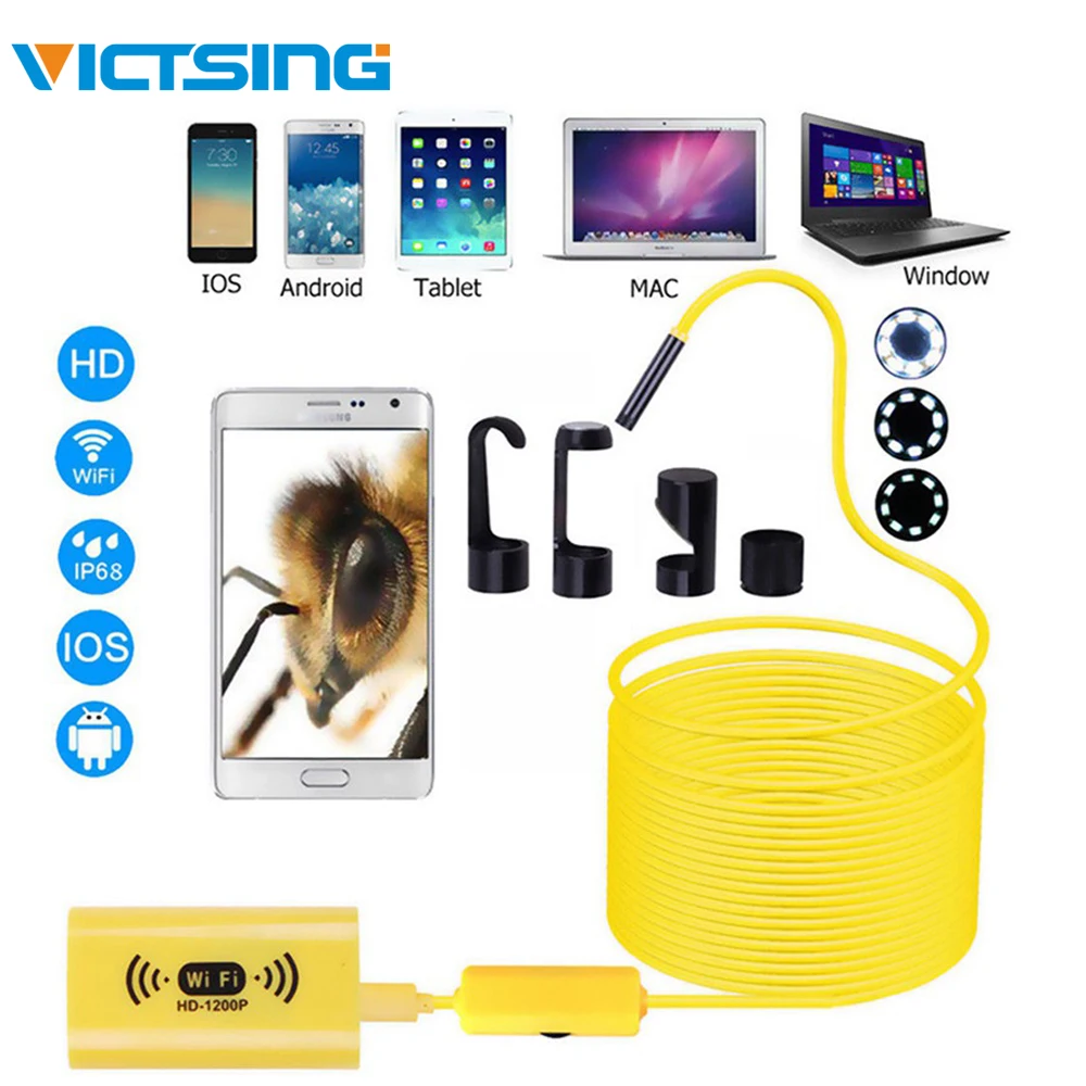 VicTsing 10 м 8 мм WiFi эндоскоп камера мягкий кабель IP68 Водонепроницаемый LED