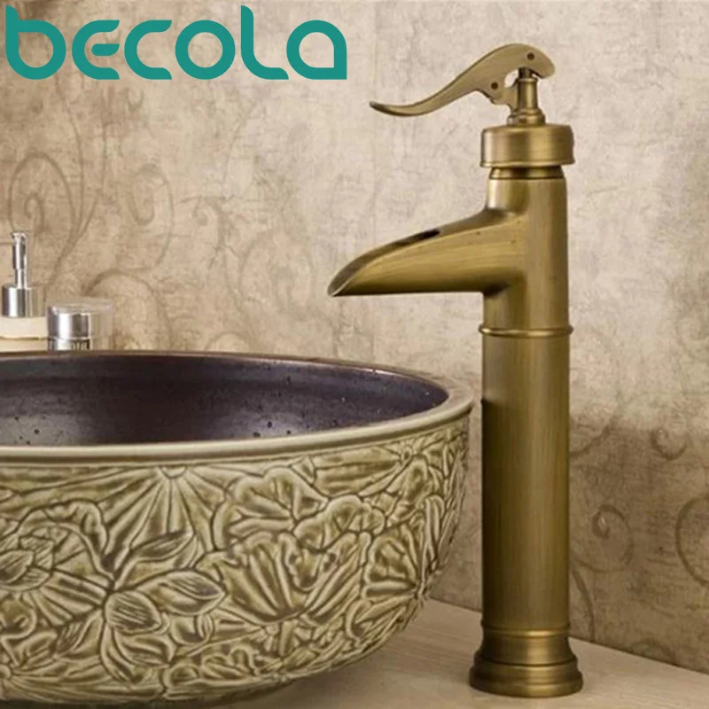 

Free shipping antique brass tap Bathroom Mixer Single handle Single hole Surface Mounted basin faucet HY-616