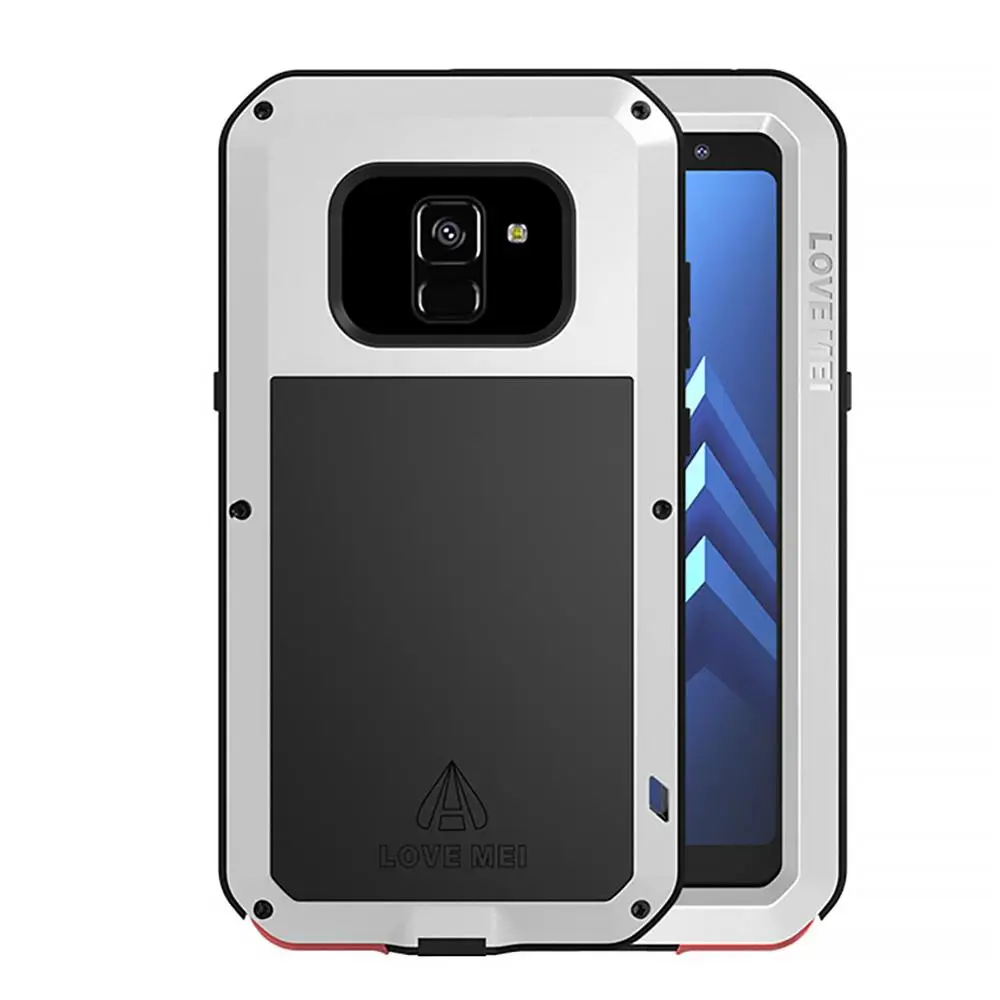 Feitenn сверхпрочный защитный чехол для телефона для samsung A8 Броня Металл закаленное стекло телефон силиконовый бампер анти шок Алюминиевый Чехол - Цвет: Silver