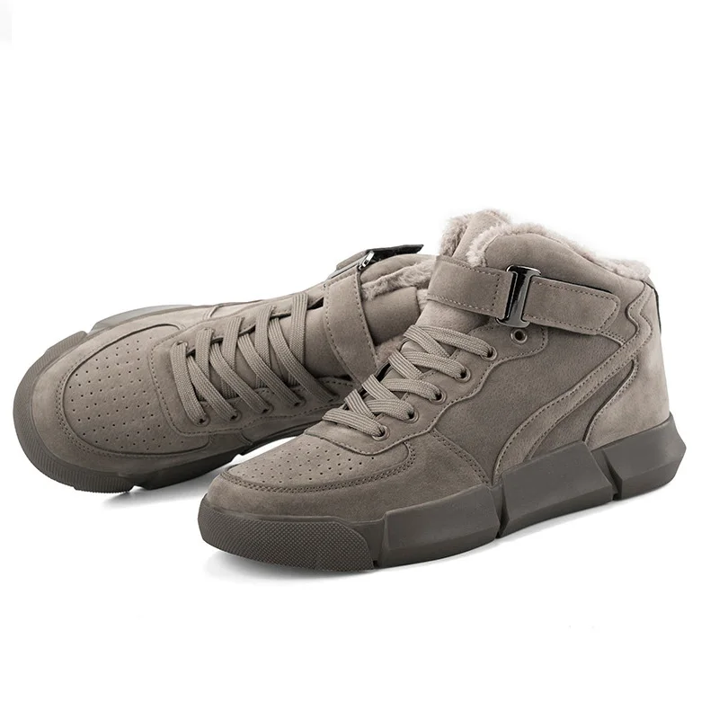 Khaki Boots Merkmak/зимние мужские ботинки; теплые бархатные кроссовки; уличная водонепроницаемая обувь; мужские высокие легкие ботинки; однотонная обувь - Цвет: Khaki Boots