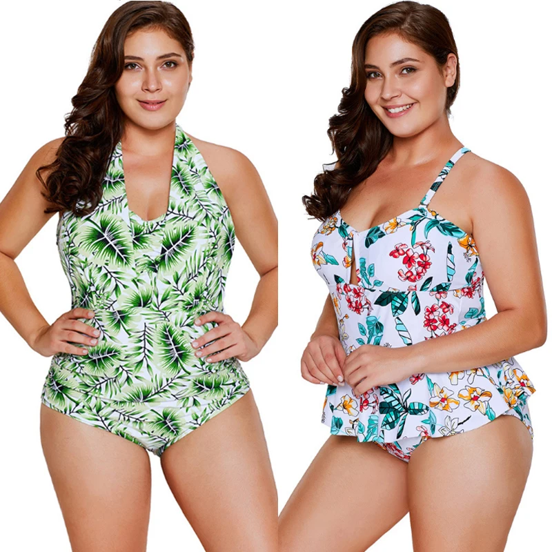 Сексуальный купальник с принтом Холтер плюс размер цельный пуш ап большой летний