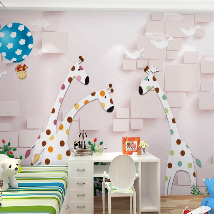 Настенные 3D обои на заказ Мультяшные розовые Жирафы с воздушным шаром для