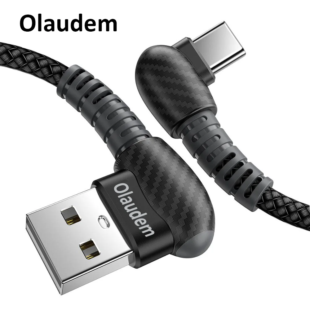Olaudem 90 градусов USB C кабель для Macbook Pro huawei Быстрая зарядка Тип нейлоновый Плетеный 5