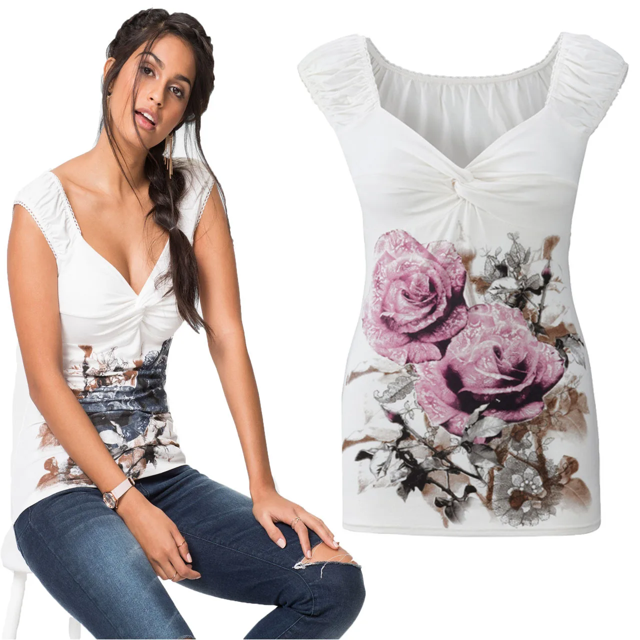 Сексуальный женский топ с узлом спереди модный розовый синий серый цветочный