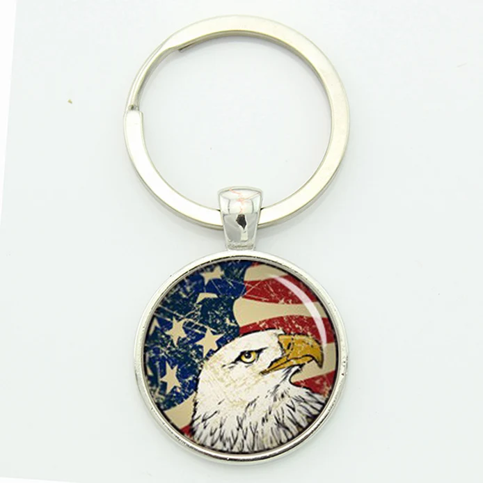 JWEIJIAO Bald eagle keychain exquisite Pop Peace Sign flag pattern antique charm USA key chain Custom national symbolic | Украшения и