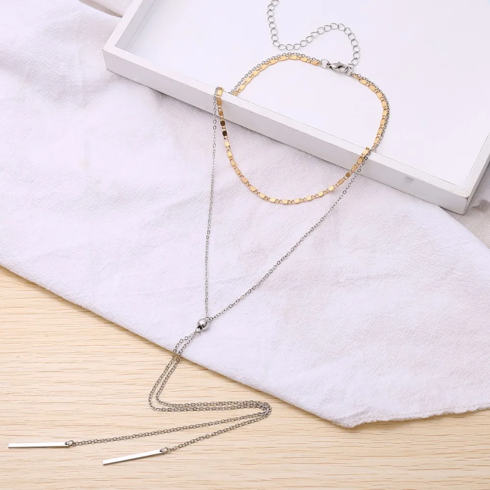 Lureme женское простое многослойное Длинное колье-чокер с y-образной цепочкой для