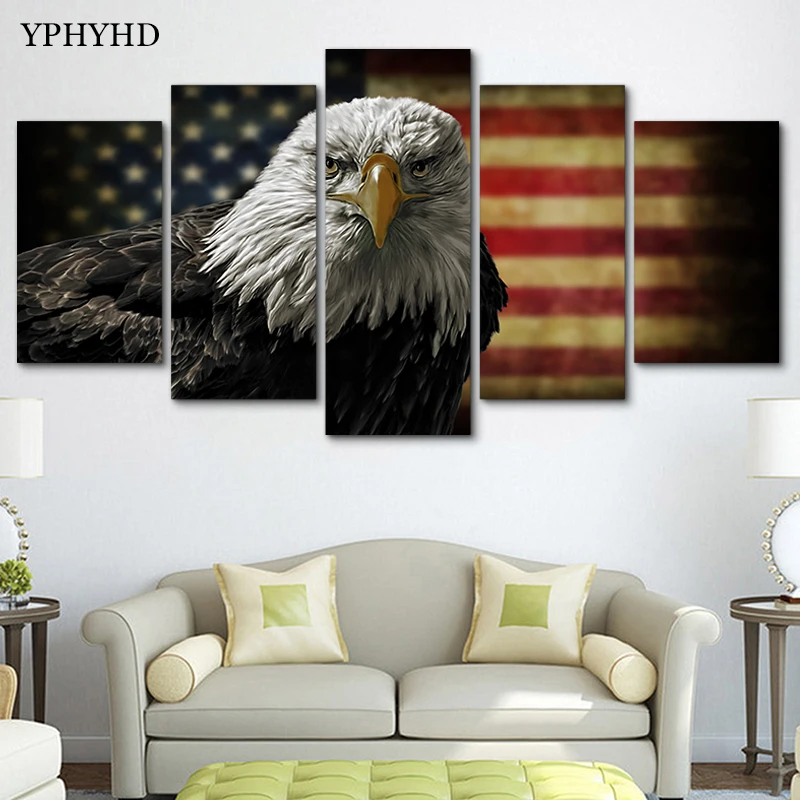YPHYHD 5 шт. американский флаг орла HD печать живопись на холсте для гостиной плакат