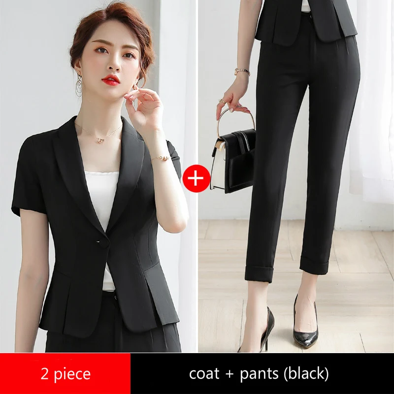 black coat and pants Женские костюмы, элегантная профессиональная одежда, шикарные розовые красные блейзеры, офисные женские модные повседневные рабочие костюмы, пальто и брюки, женская одежда - Цвет: black coat and pants