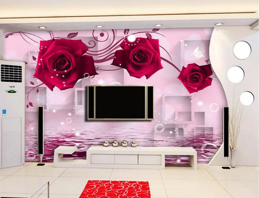 3d обои цветок красная роза отражение росписи для ТВ Декорации стен|3d wall paper|wall