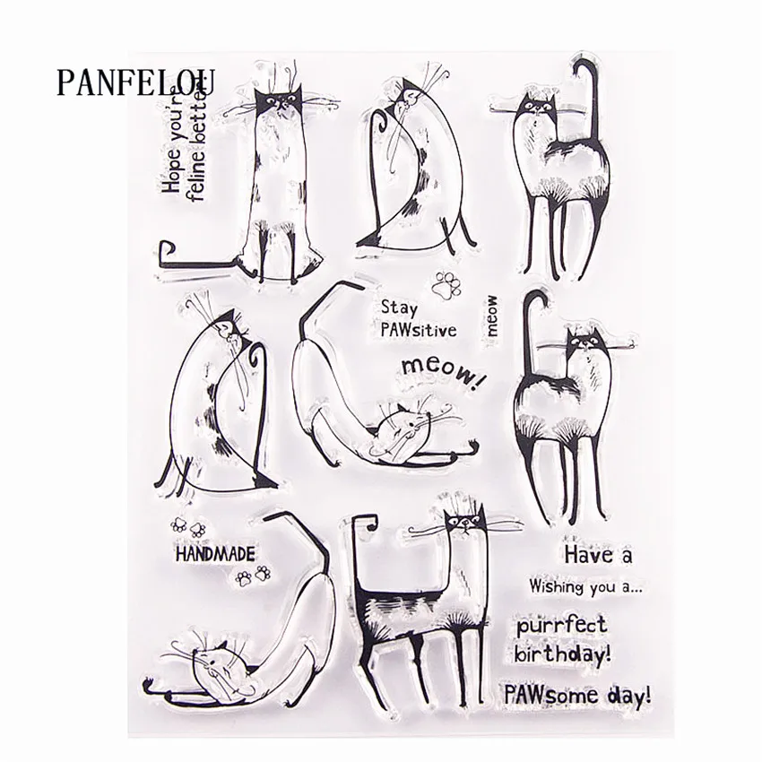 Прозрачный силиконовый штамп PANFELOU Кот на Новый год/печать сделай сам для