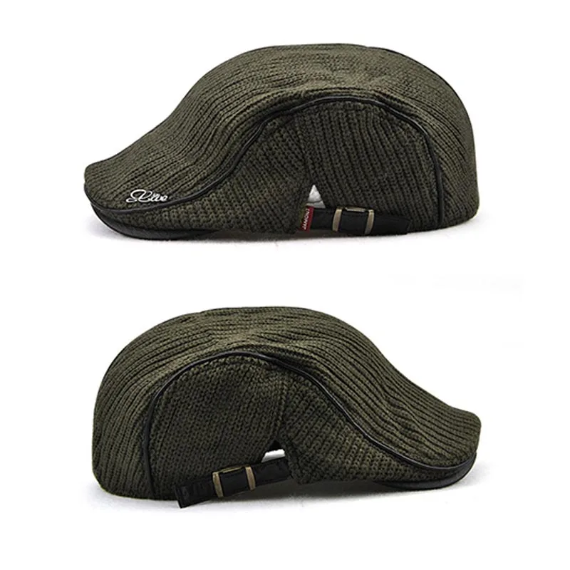 Высокое качество Зимний теплый вязаный берет Casquette Homme кожаная плоская кепка для