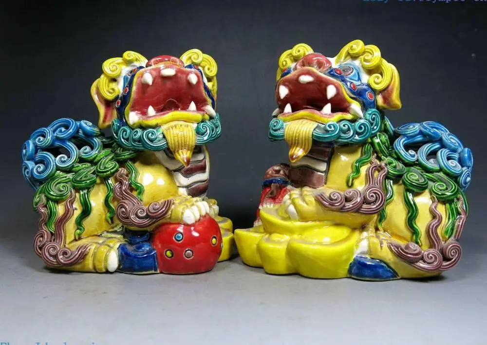 Китай ручная работа шар Yuanbao прекрасная керамика koji для собак Лев Килин парные