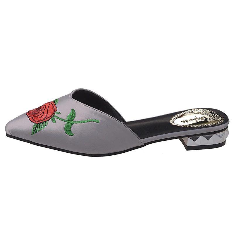 Aphixta Women Shoes Fashion Rose Flower Slippers Shallow Embroidery Low Heel Flat With Autumn Floral Point Toe Outdoor Slipper | Обувь