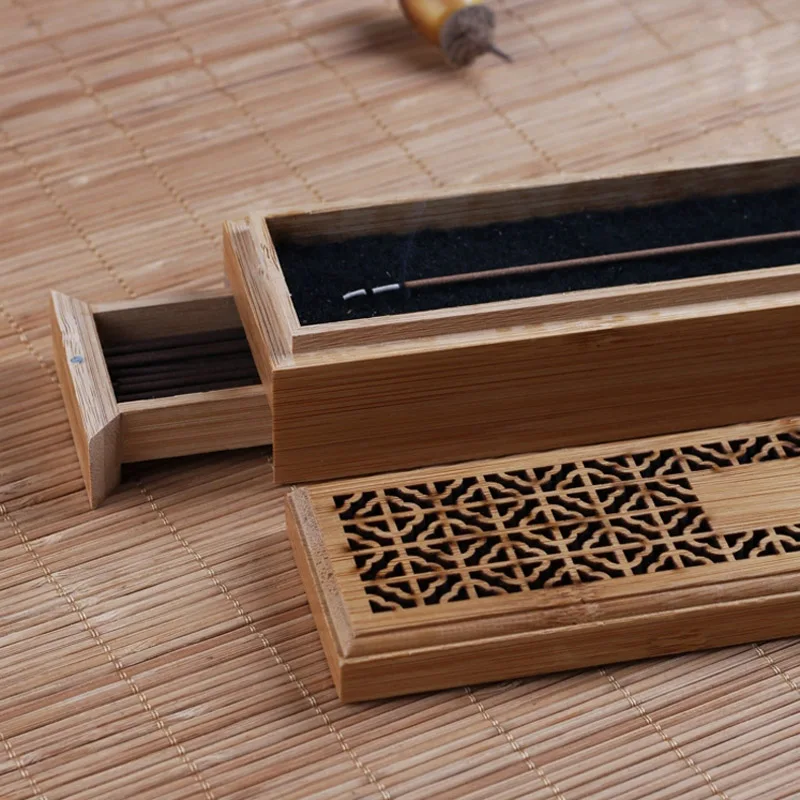 Бамбуковая подставка для ароматических палочек с ящиком Joss-stick Box Hollow Zen leing Censer Home