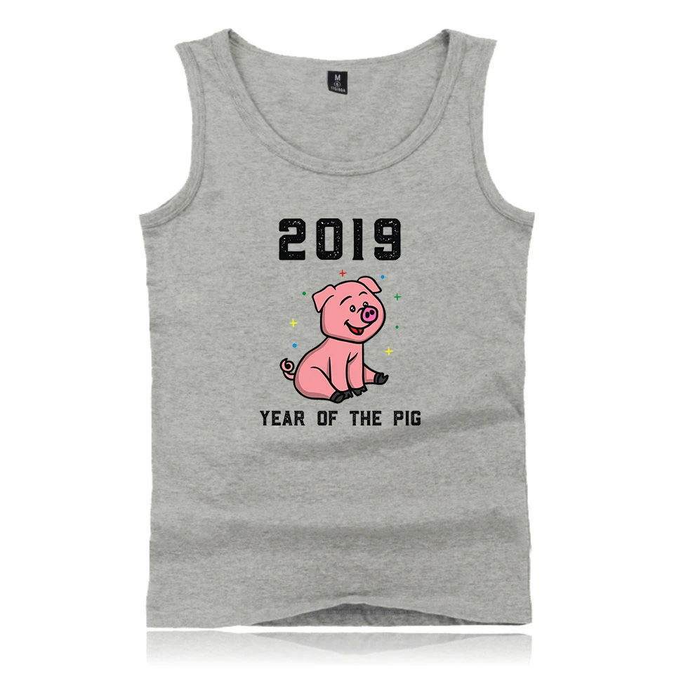 2019 Year Of The Pig Tank Shirt Men Women Funny Sleeveness Tops Print Hip Hop Youngs Summer Clothing | Мужская одежда