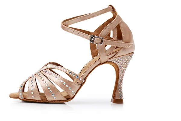 as picture heel 9cm DILEECHI/туфли для латинских танцев; стразы; Новинка; кожа; атлас; обувь для сальсы; женская Обувь для бальных танцев; Каблук 9 см; женские Танцевальные Кроссовки - Цвет: as picture heel 9cm