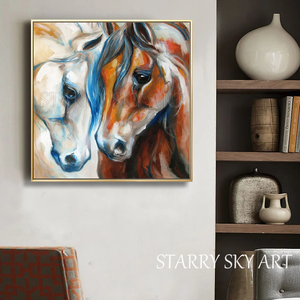 Hot Selling Fine Art Artist Hand-painted High Quality Modern Animal Horse Oil Painting on Canvas Beautiful Indian | Дом и сад