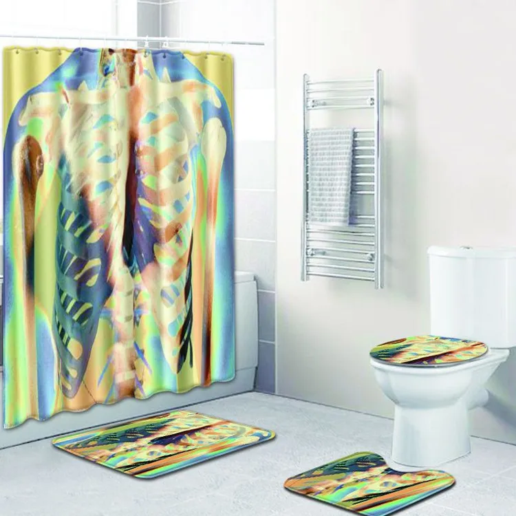 Free Shipping 4pcs Black Leaf Banyo Paspas Bathroom Carpet Toilet U Type Bath Mat Set Non Slip Tapis Salle De Bain Alfombra Bano - Цвет: As Picture