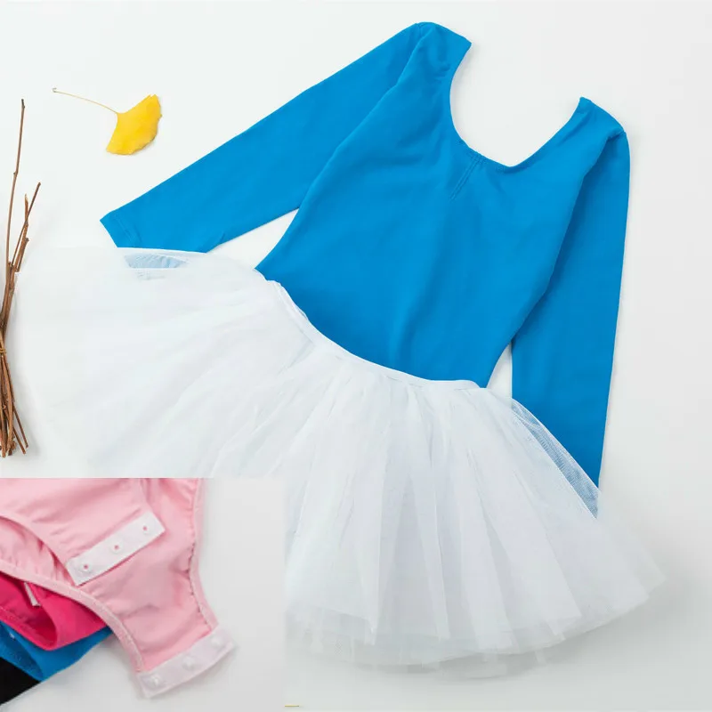 Blue and White Детская Одежда для танцев, детские костюмы танцевальная пачка юбка с длинными рукавами из спандекса, для гимнастики трико для Балетное платье для девочек Костюмы - Цвет: Blue and White