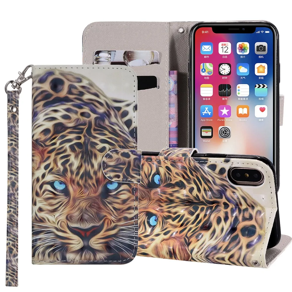 Магнитный флип-чехол для iPhone X XS Max XR 8 7 6S Plus 5S SE 5C с 3D узором из искусственной кожи