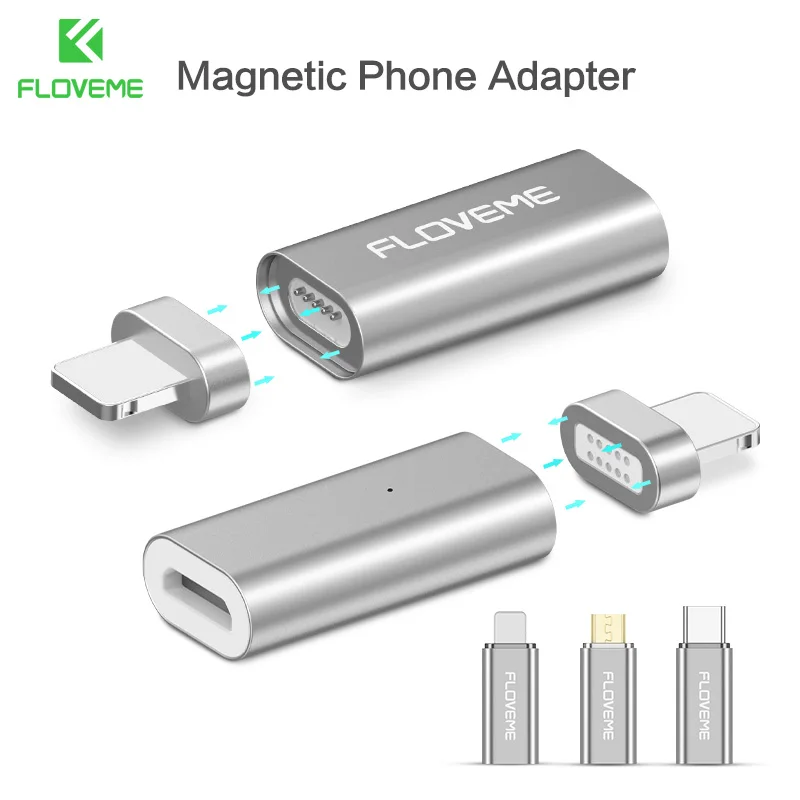 FLOVEM Новый Мирко USB Разъем Магнит адаптер Micro к Тип C для iPhone Android освещения Зарядное