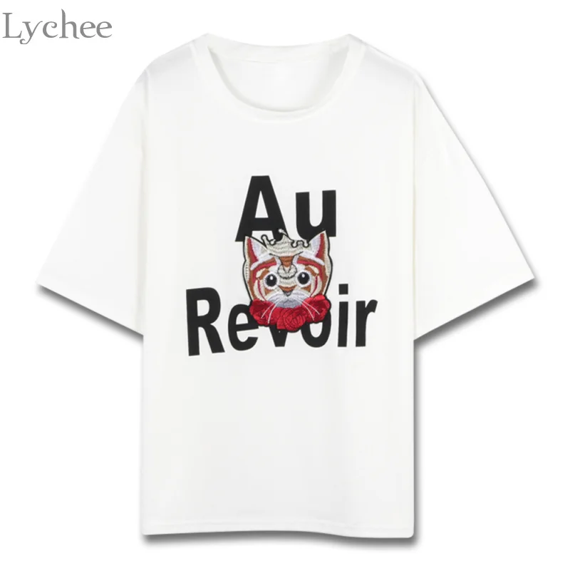 Lychee/симпатичная Женская летняя футболка Корона украшение в виде кота с буквенным