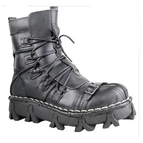 Лидер продаж; Botas Goticas Hombre; зимние мужские ботинки из натуральной кожи; обувь в стиле панк; ND50 - Цвет: Black no Skull