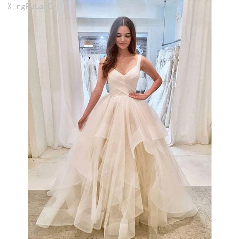 Платье без рукавов с v-образным вырезом простое свадебное платье юбкой из тюля