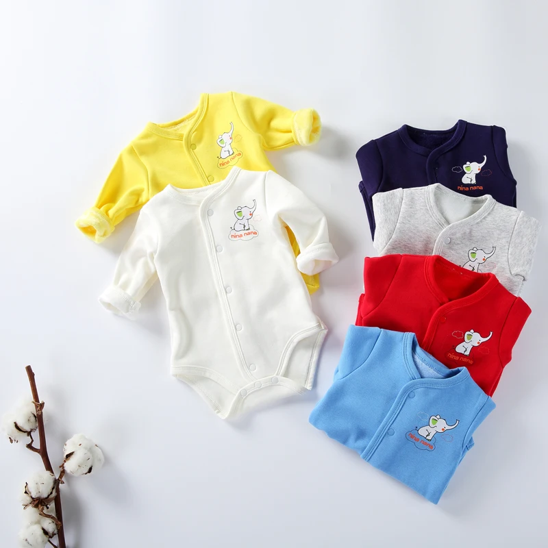 Детский теплый комбинезон с длинным рукавом и застежкой спереди|Боди для