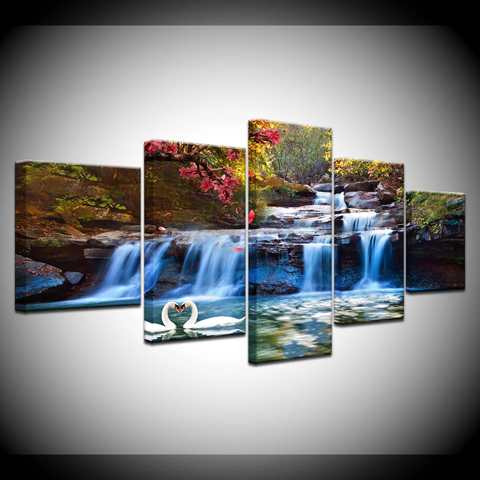 

5 panel wall pictures for living room art Waterfall canvas painting modular picture posters and prints quadros cuadros paintings
