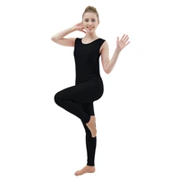 ensnovo womens spandex sleeveless bodysuits black dancewear body suit ladies gymnastics yoga unitard dance costumes suit