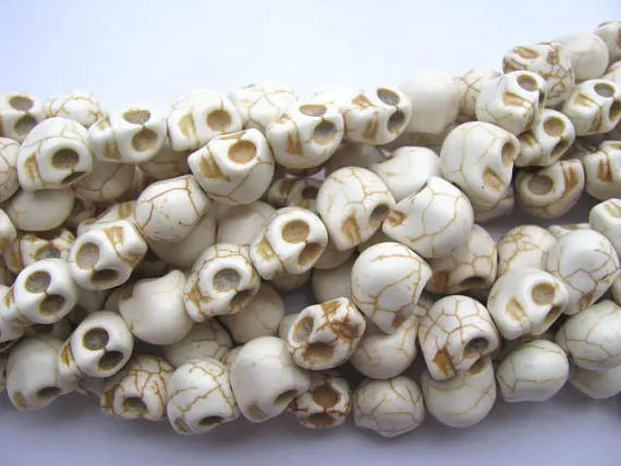 

wholesale high quailty turquoise gemstone skeleton skull cream white assortment jewelry beads 13x18mm 5strands,