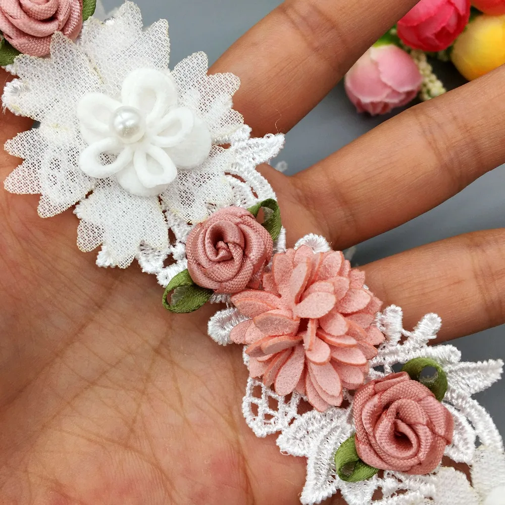 10X винтажные белые и розовые кожаные лепестки роза кружевная отделка тканевая